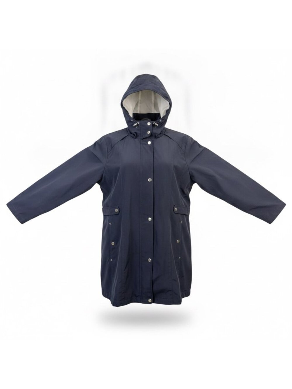 Gallery Womens Navy Hooded Raincoat Waterproof Lightweight Long Jacket Sz 3X